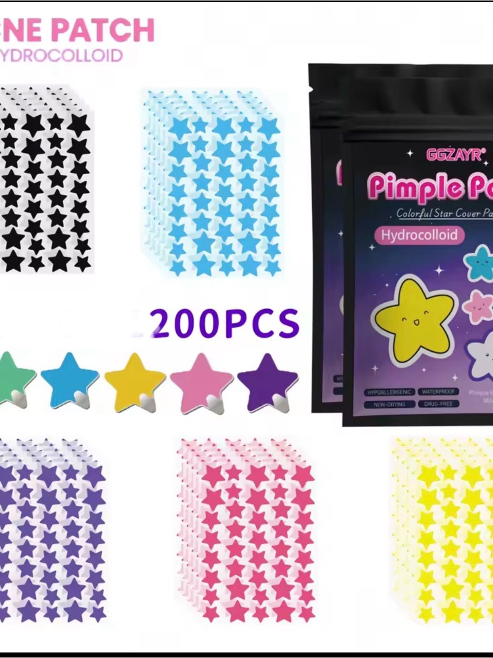 200 pcs Colorful Stars Pimple Patches